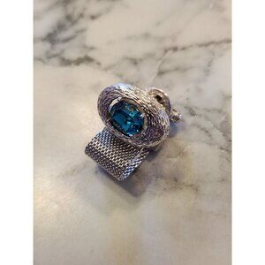 Vintage Shields 5th Avenue Mens Faux Blue Topaz Cufflink With Silver-Tone Mesh